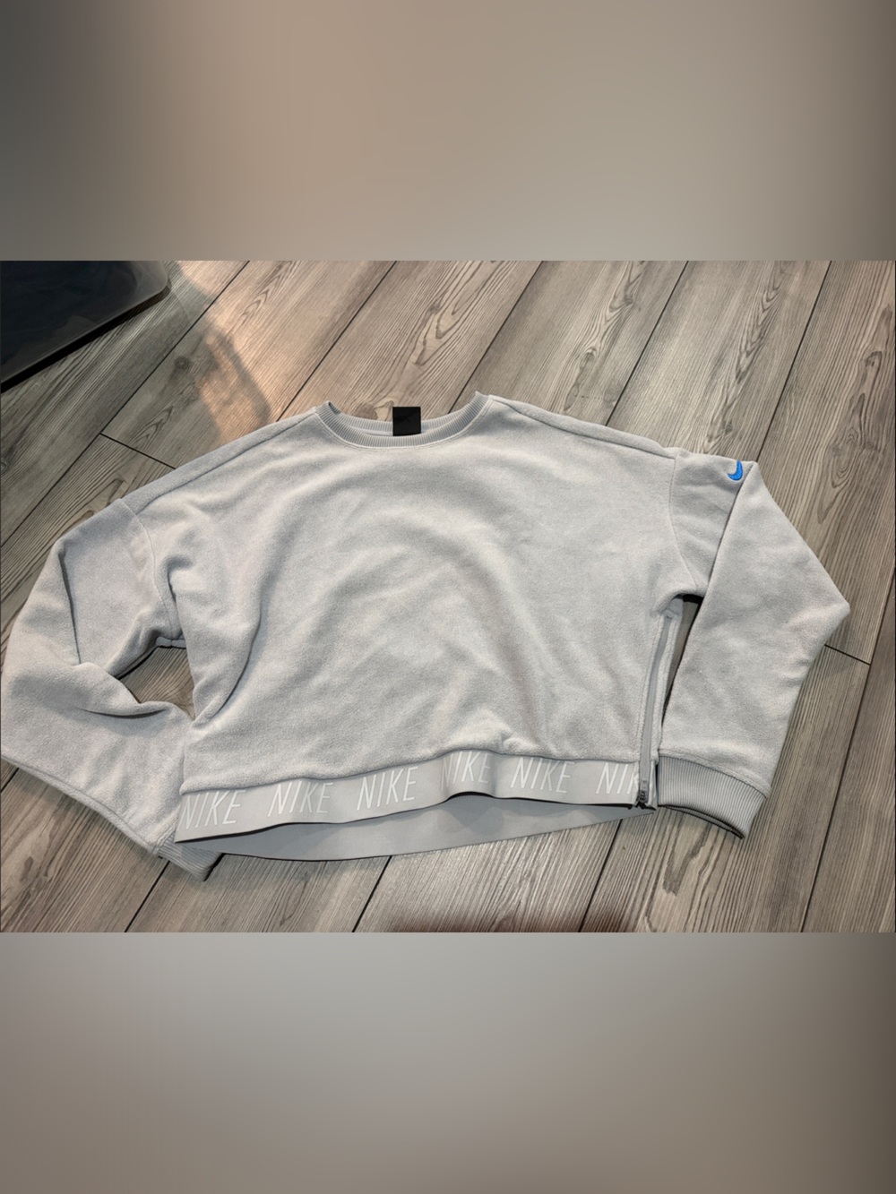Nike Light Crop Gray Sweatshirt with Blue Swoosh